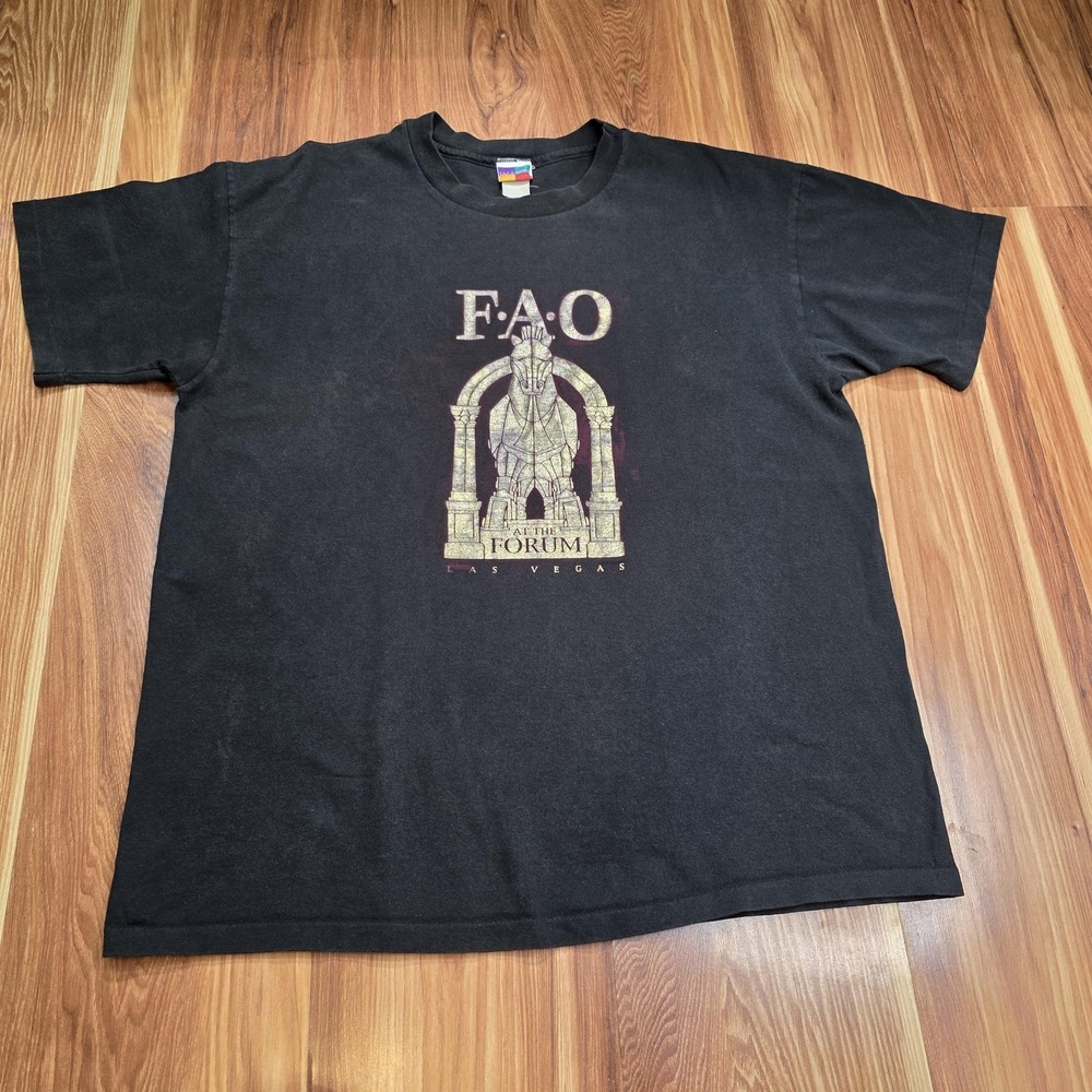 Vintage FAO Schwarz Shirt‎ Mens XL Black Las Vegas Forum Graphic Travel 90s